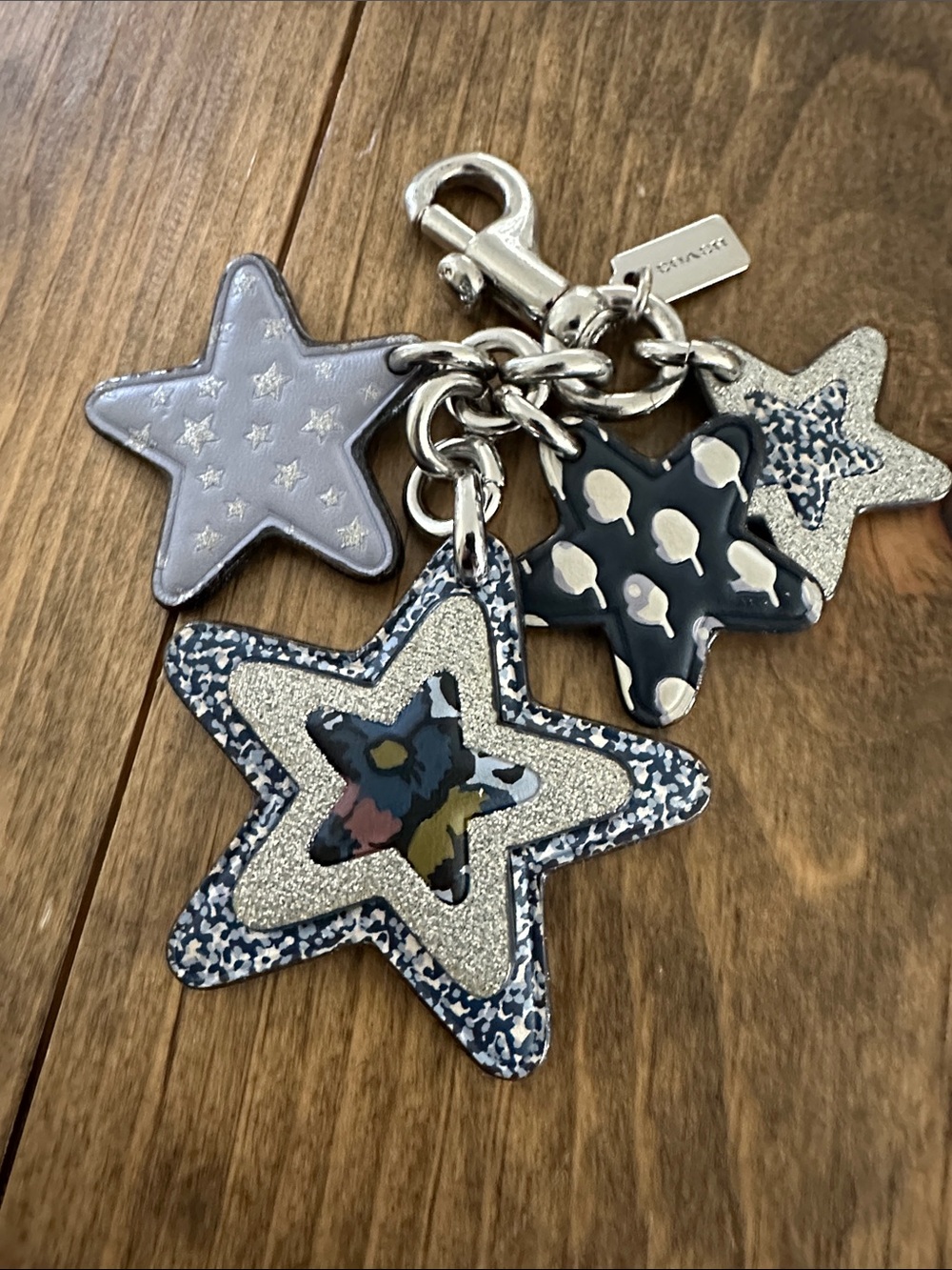 Coach Blue Star Charm Keyring with Navy & Silver Accents